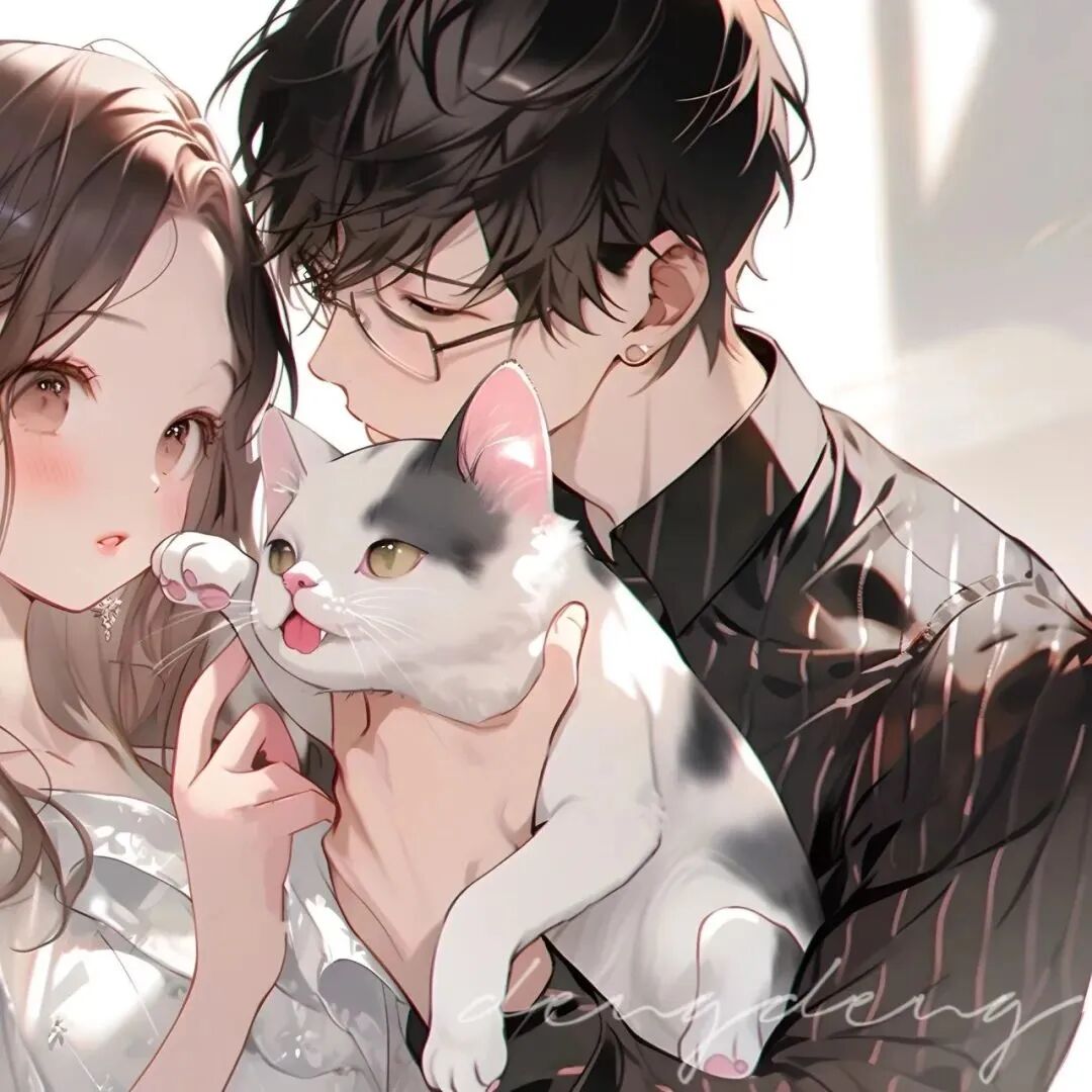 超甜猫咪恩爱动漫情侣头像