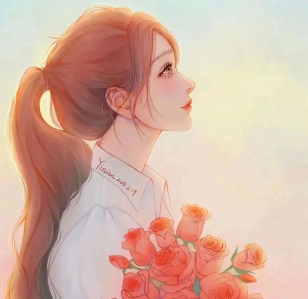 唯美手绘鲜花动漫情侣头像