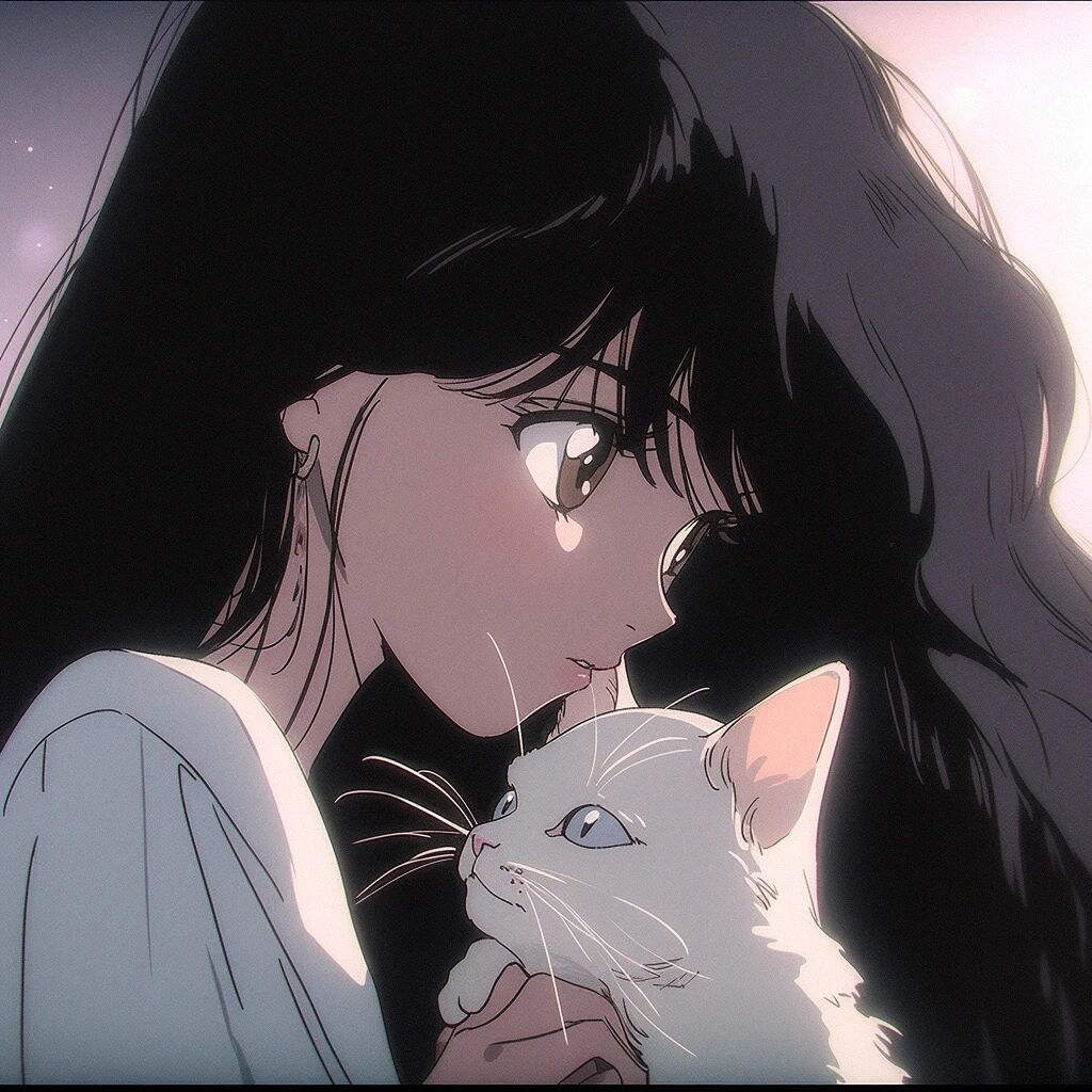 旧漫抱着猫咪动漫头像女