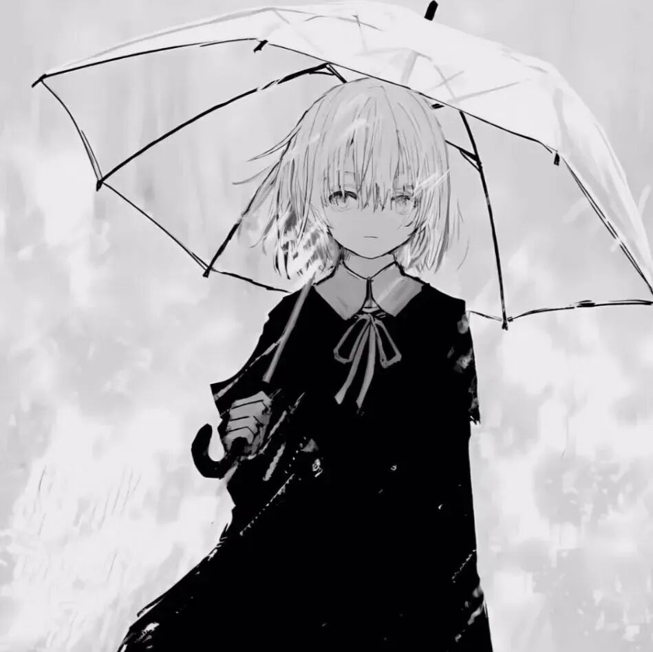 伤感雨伞黑白动漫头像女