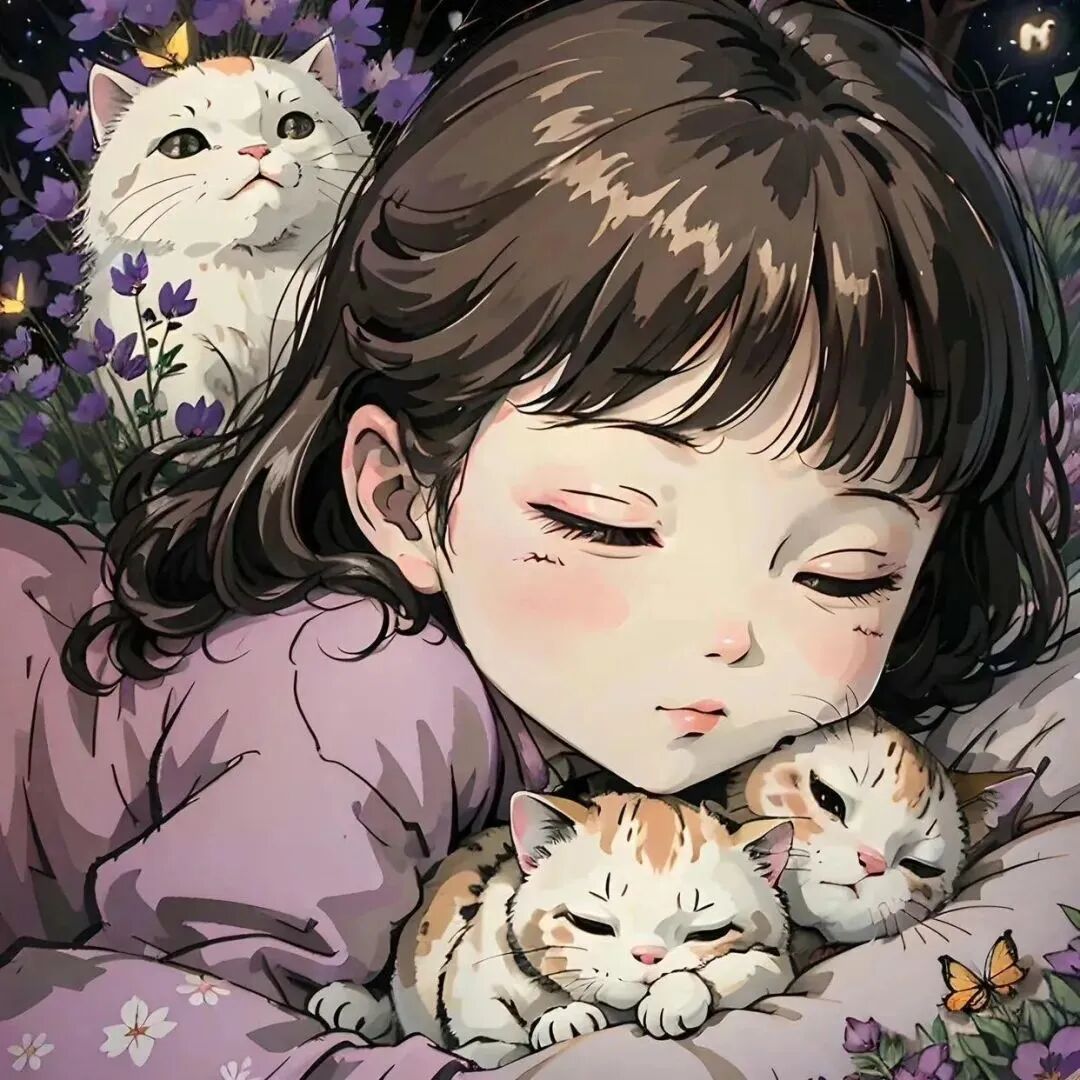 抱着猫猫咪睡觉晚安三人闺蜜头像动漫闺蜜头像