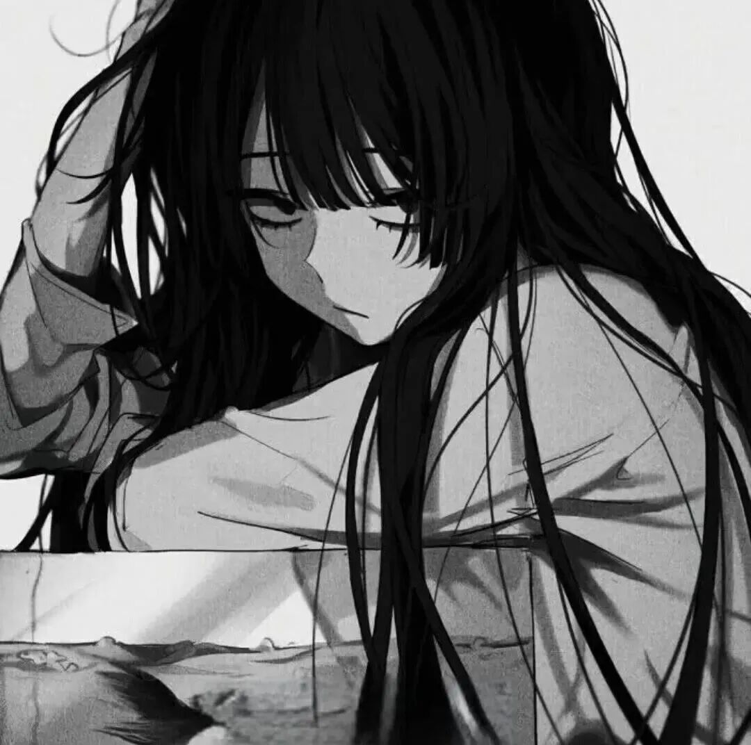 孤独感黑白动漫头像女