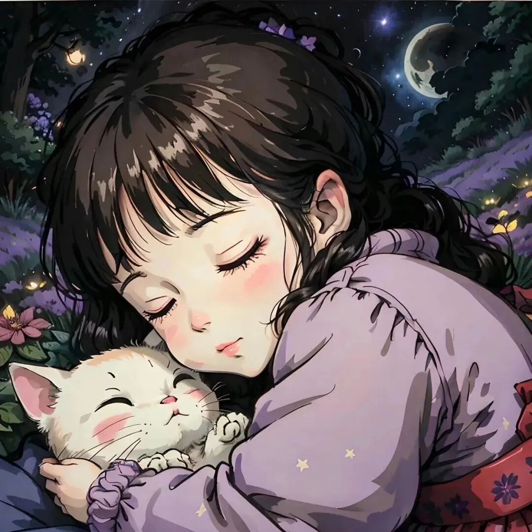抱着猫猫咪睡觉晚安三人闺蜜头像动漫闺蜜头像