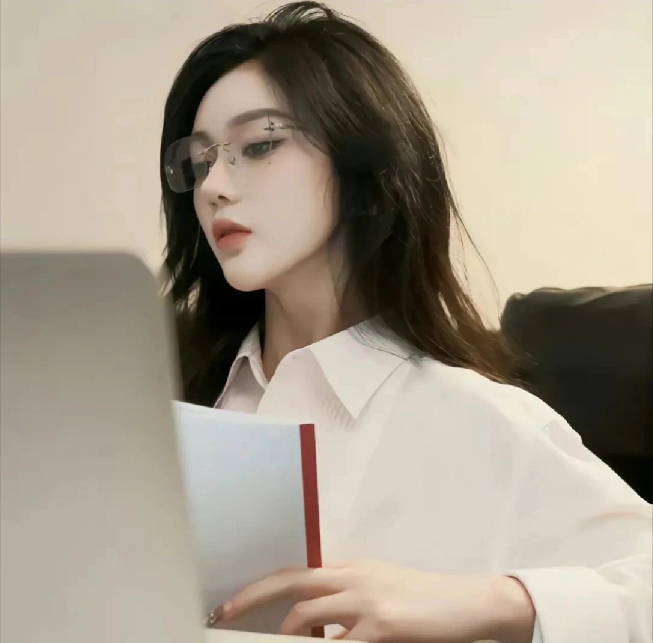 很飒御姐办公侧脸女生头像