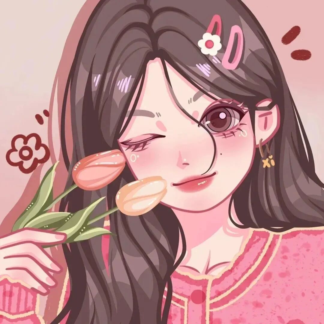 鲜花手绘二人闺蜜头像动漫闺蜜头像