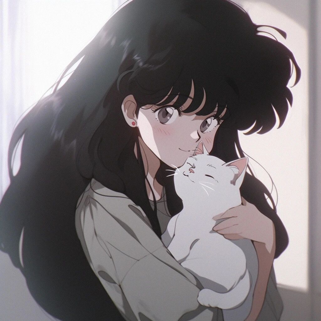 旧漫抱着猫咪动漫头像女