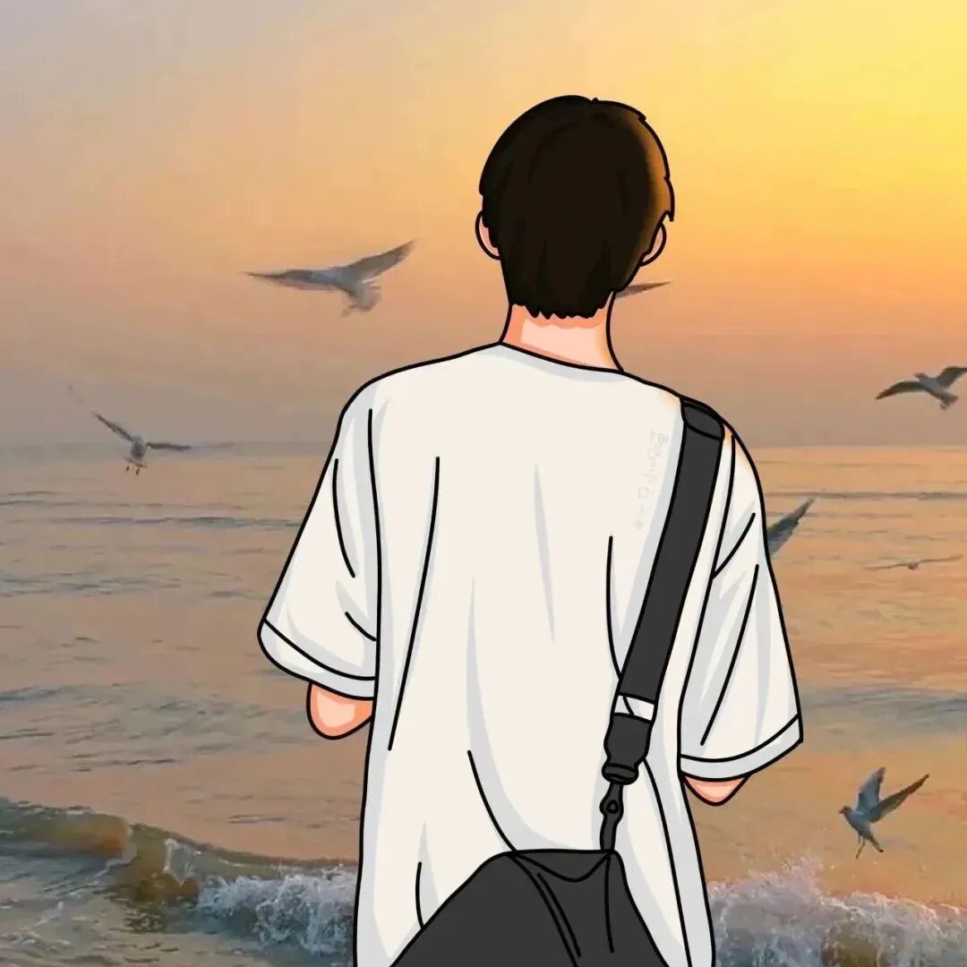 手绘海边动漫情侣头像