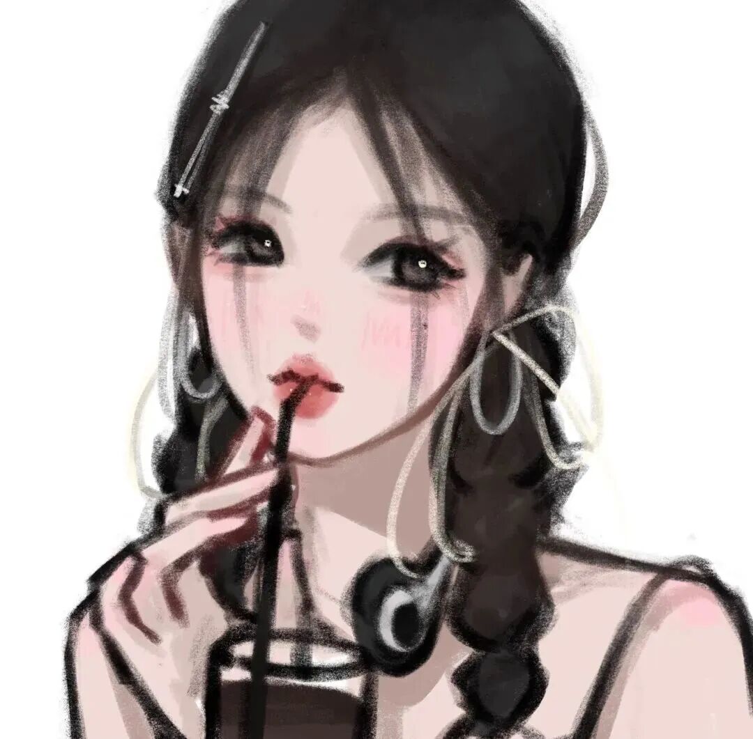 喝奶茶手绘动漫头像女