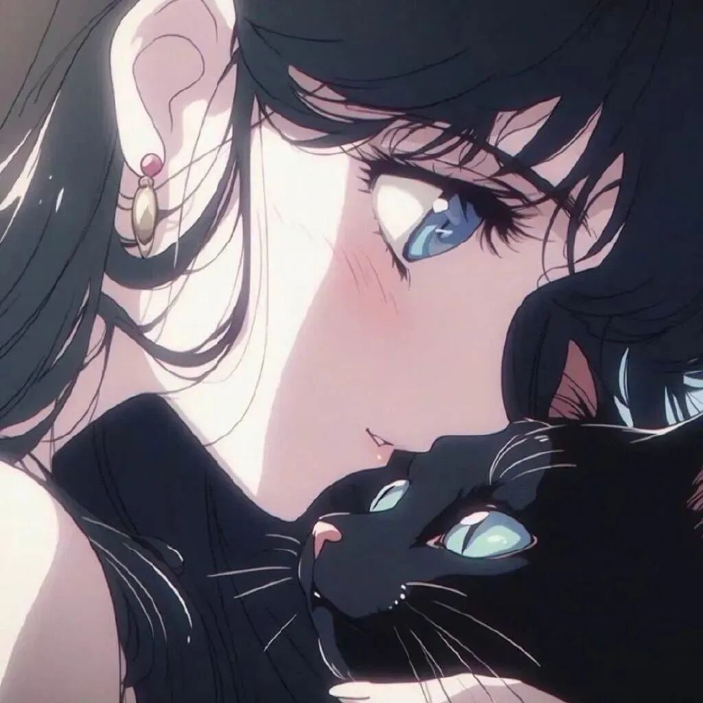 抱着猫咪动漫头像女