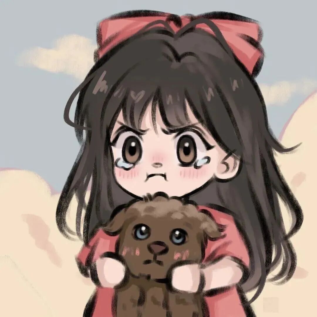 抱着猫咪手绘动漫头像女