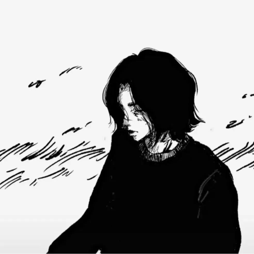 手绘孤独感黑白动漫头像男