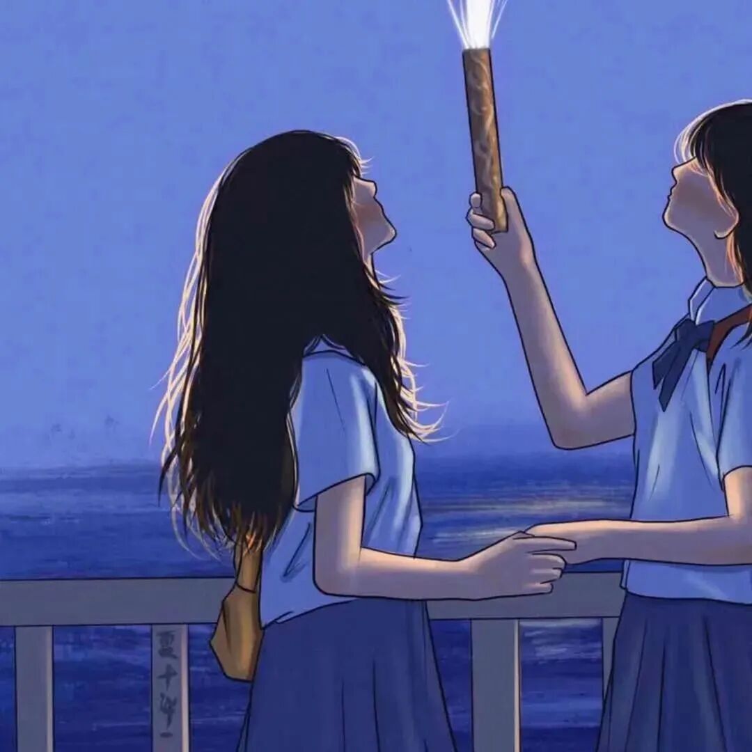 学院海边二人闺蜜头像动漫闺蜜头像