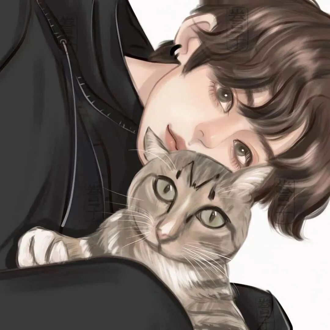抱着猫咪动漫头像男