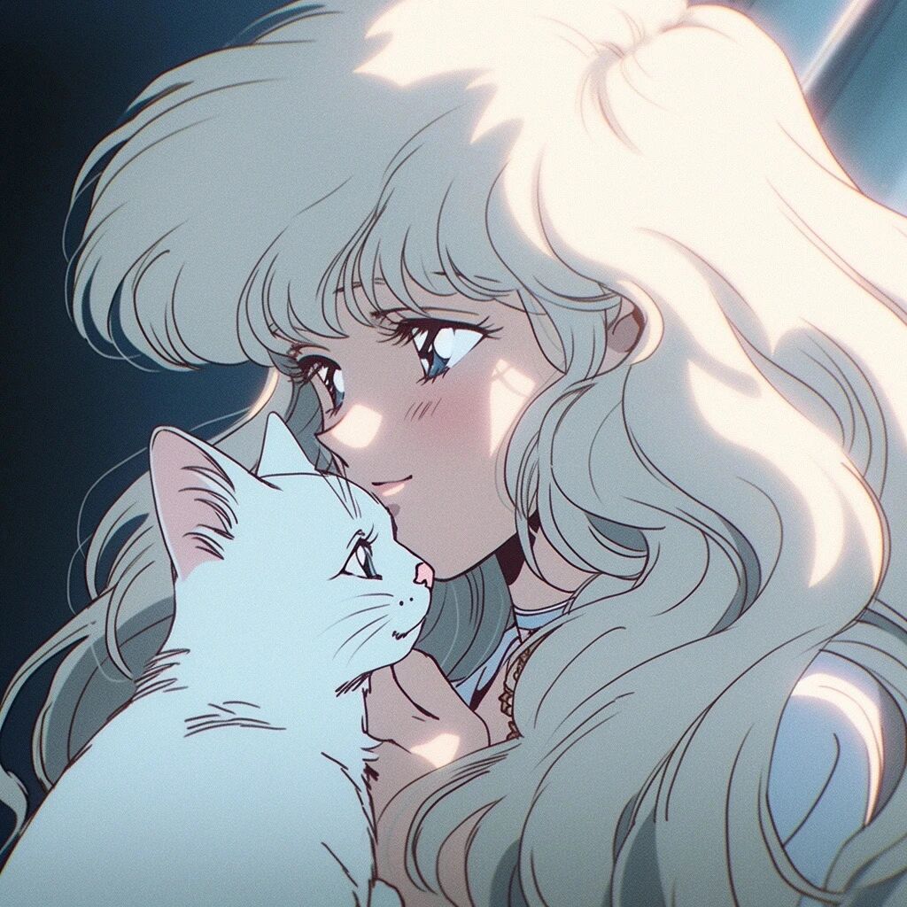 旧漫抱着猫咪动漫头像女