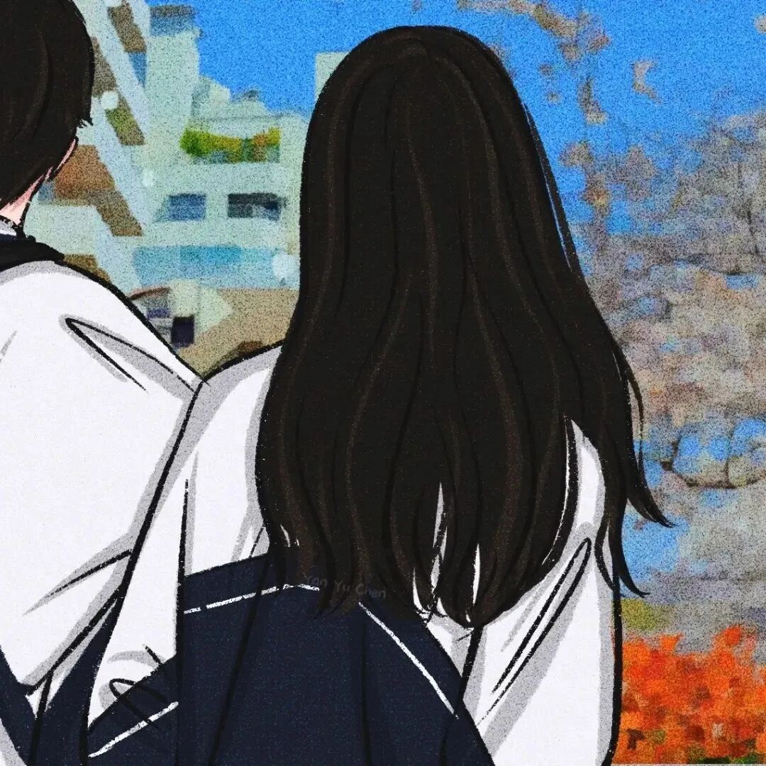 手绘学院风情侣头像