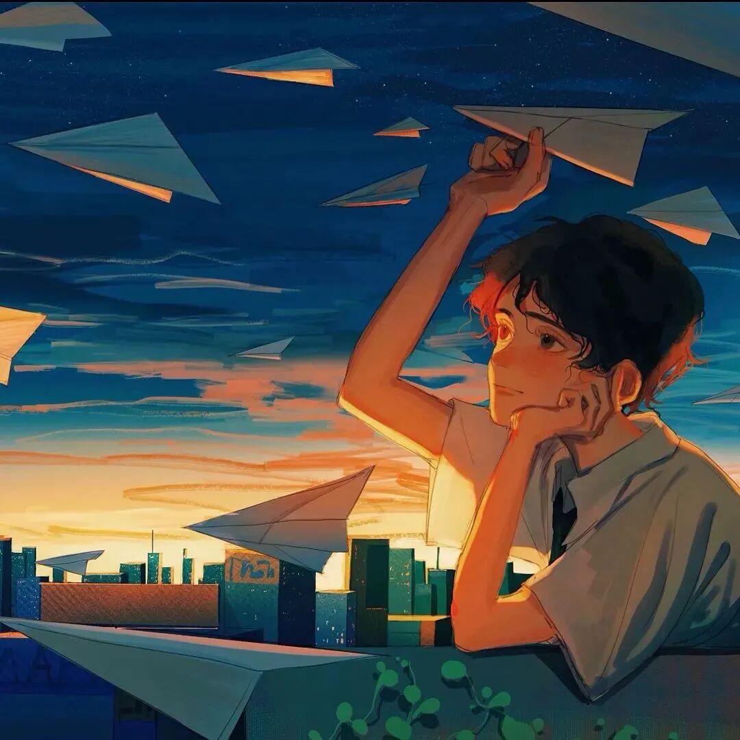唯美纸飞机动漫头像男