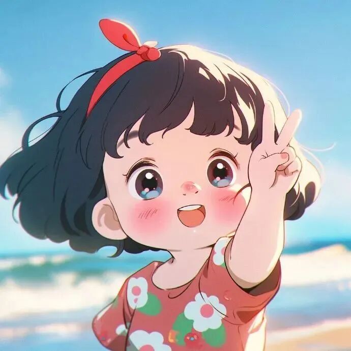小胖墩剪刀手唯美治愈动漫情侣头像