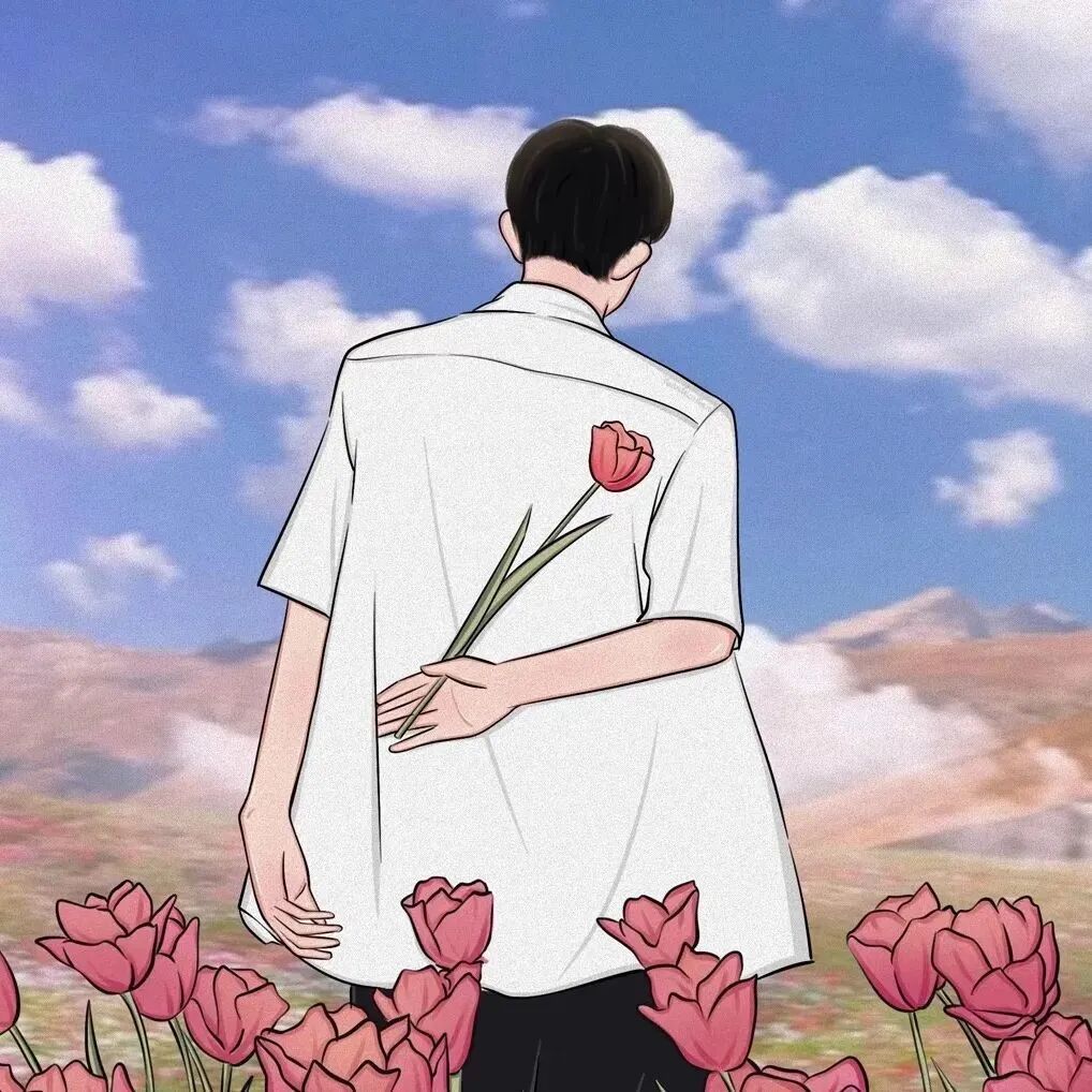手绘鲜花动漫情侣头像
