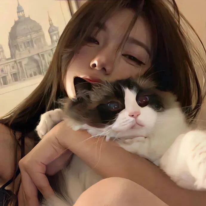 抱着猫咪女生头像