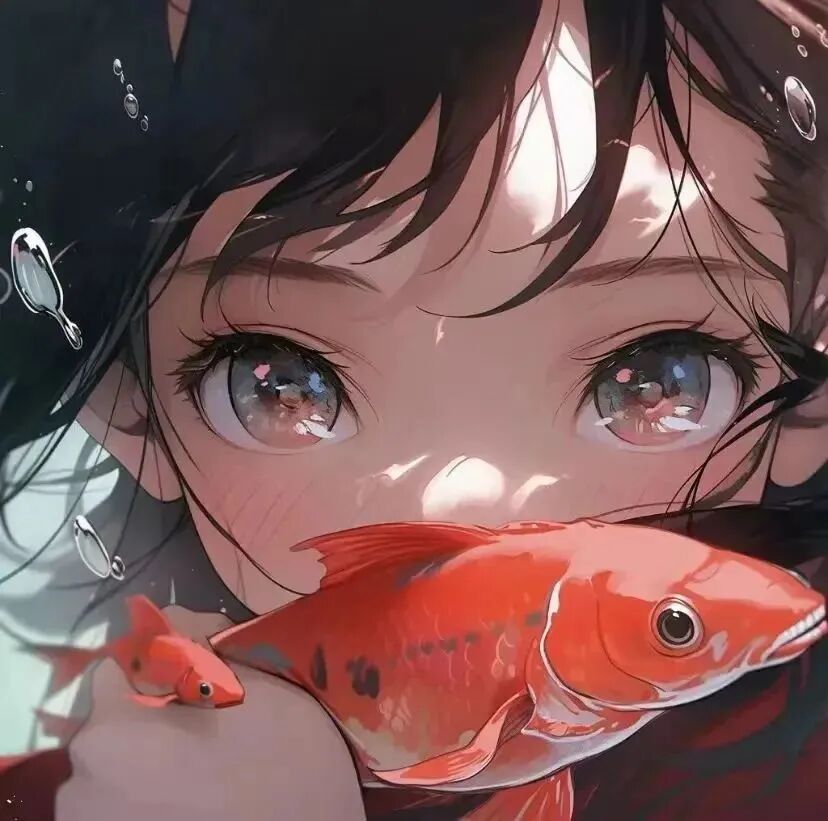 唯美金鱼动漫情侣头像