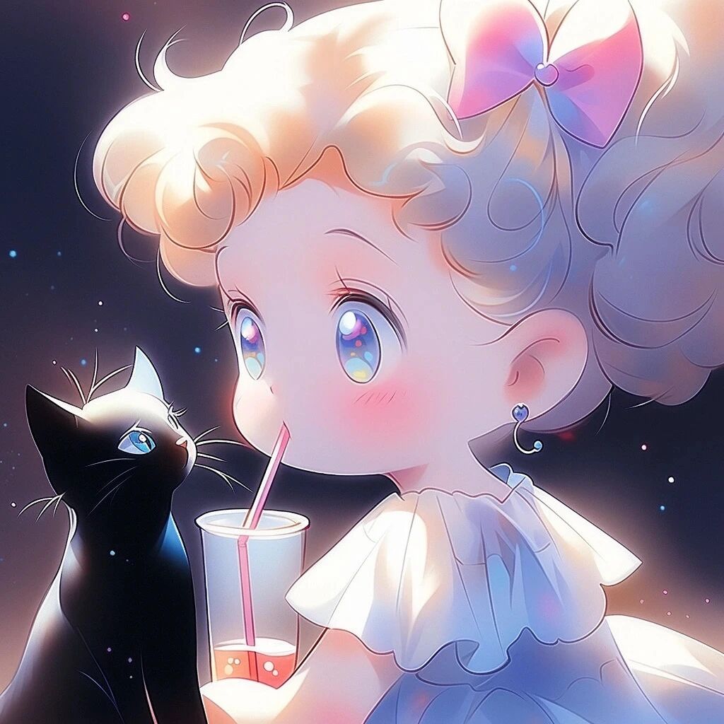 五彩斑斓渐变和猫咪五人闺蜜头像动漫闺蜜头像
