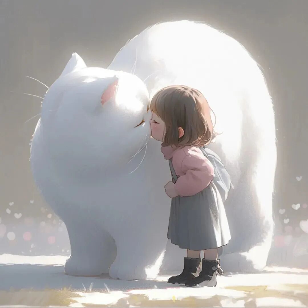 唯美治愈小女孩猫咪动漫头像女