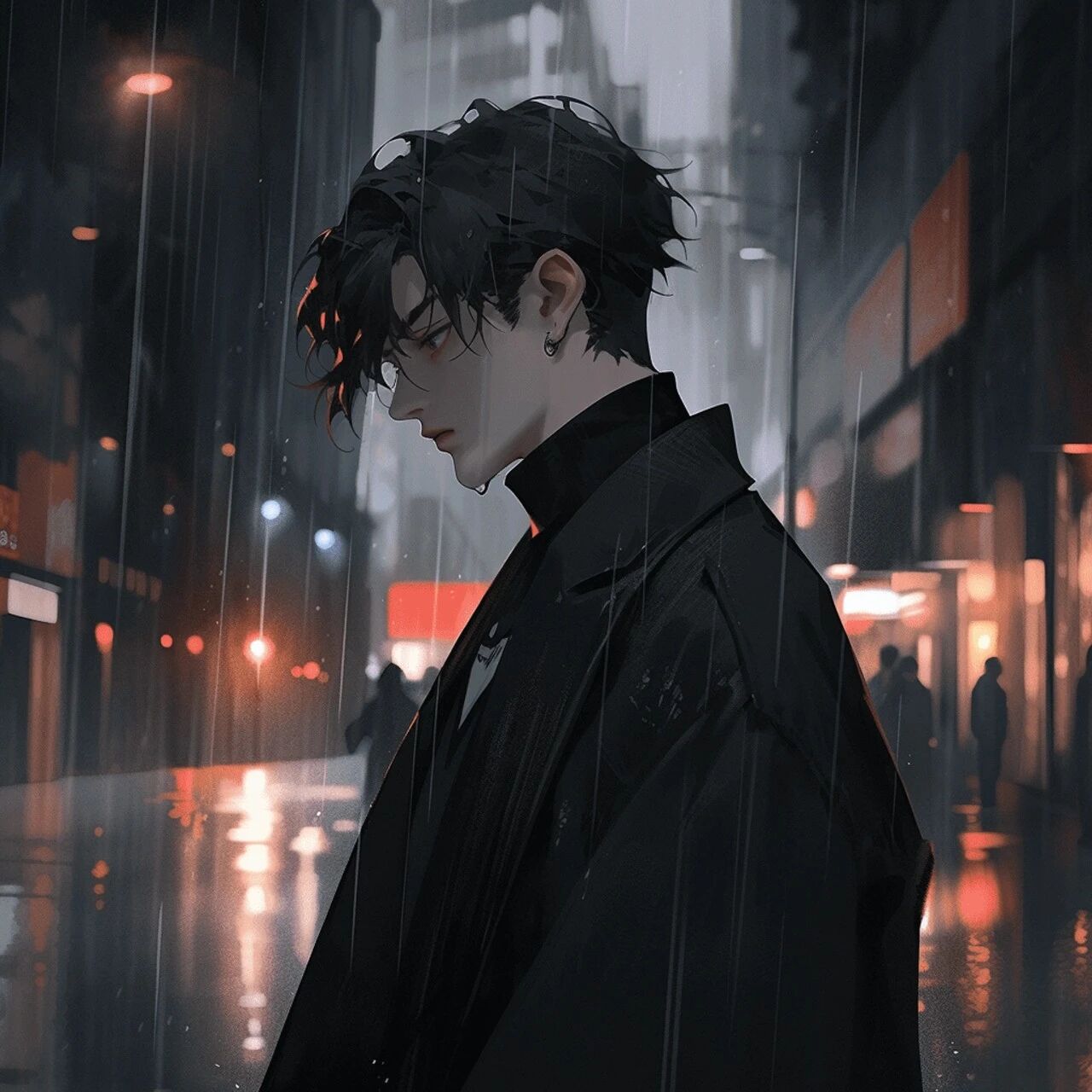 孤独感帅气雨中动漫头像男