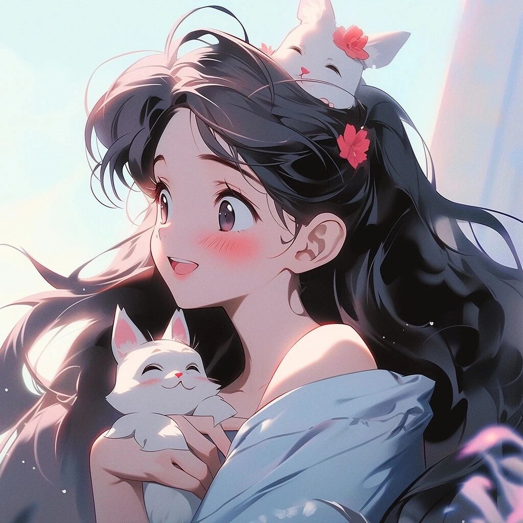 唯美治愈抱着猫咪五人闺蜜头像动漫闺蜜头像