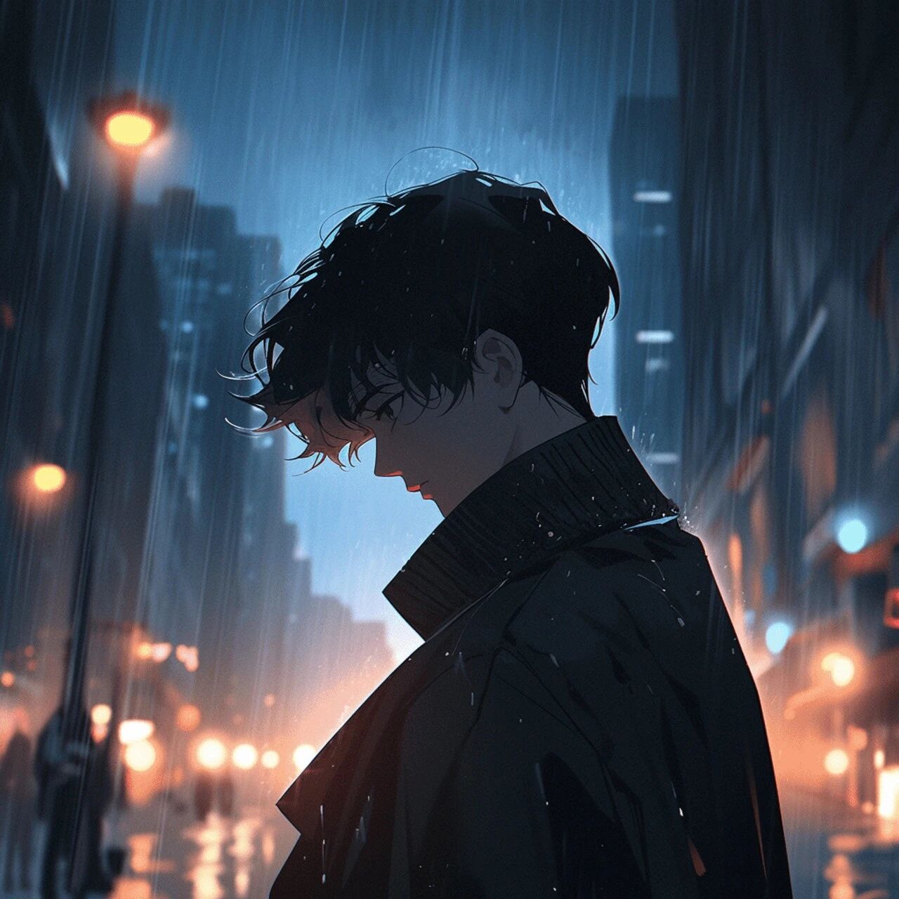 孤独感帅气雨中动漫头像男