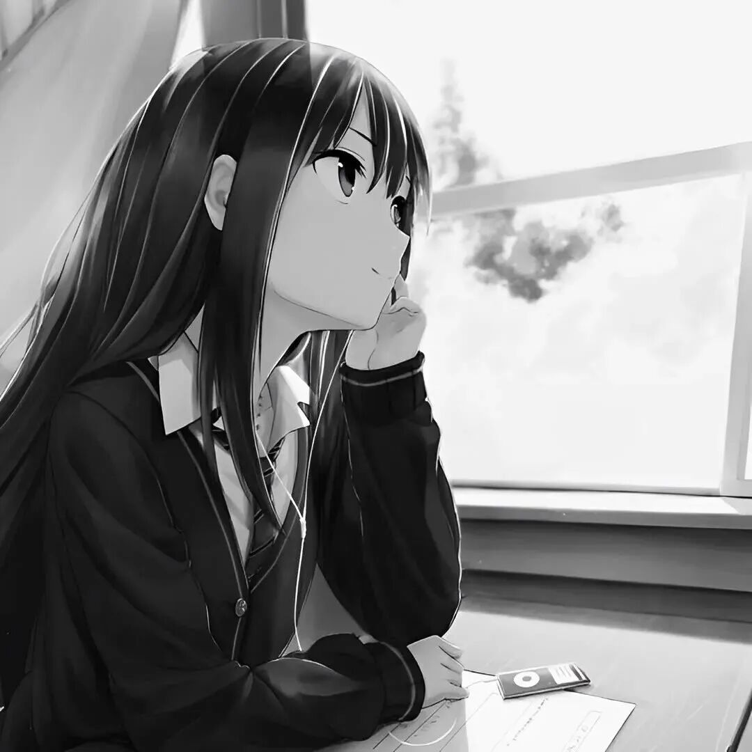 伤感黑白动漫头像女