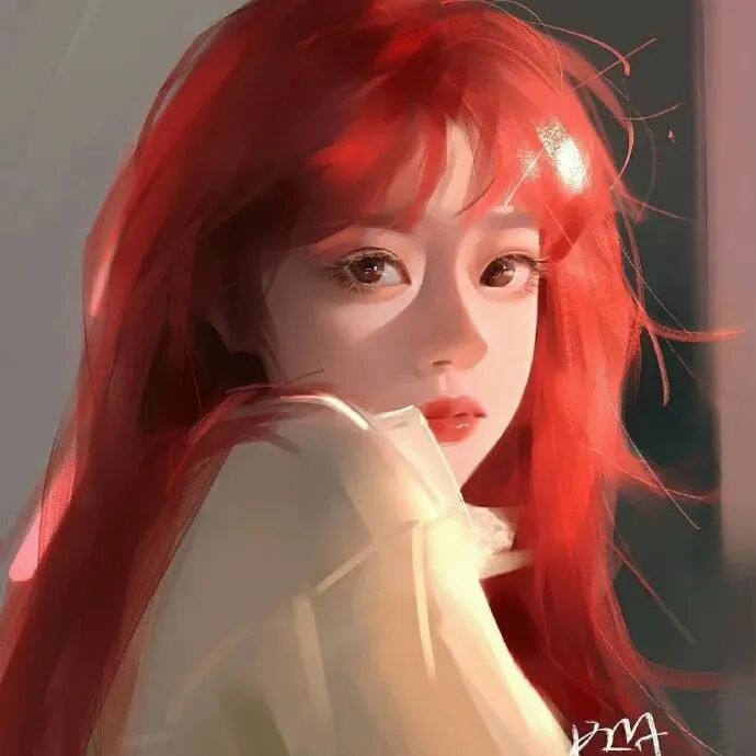 红发手绘动漫头像女