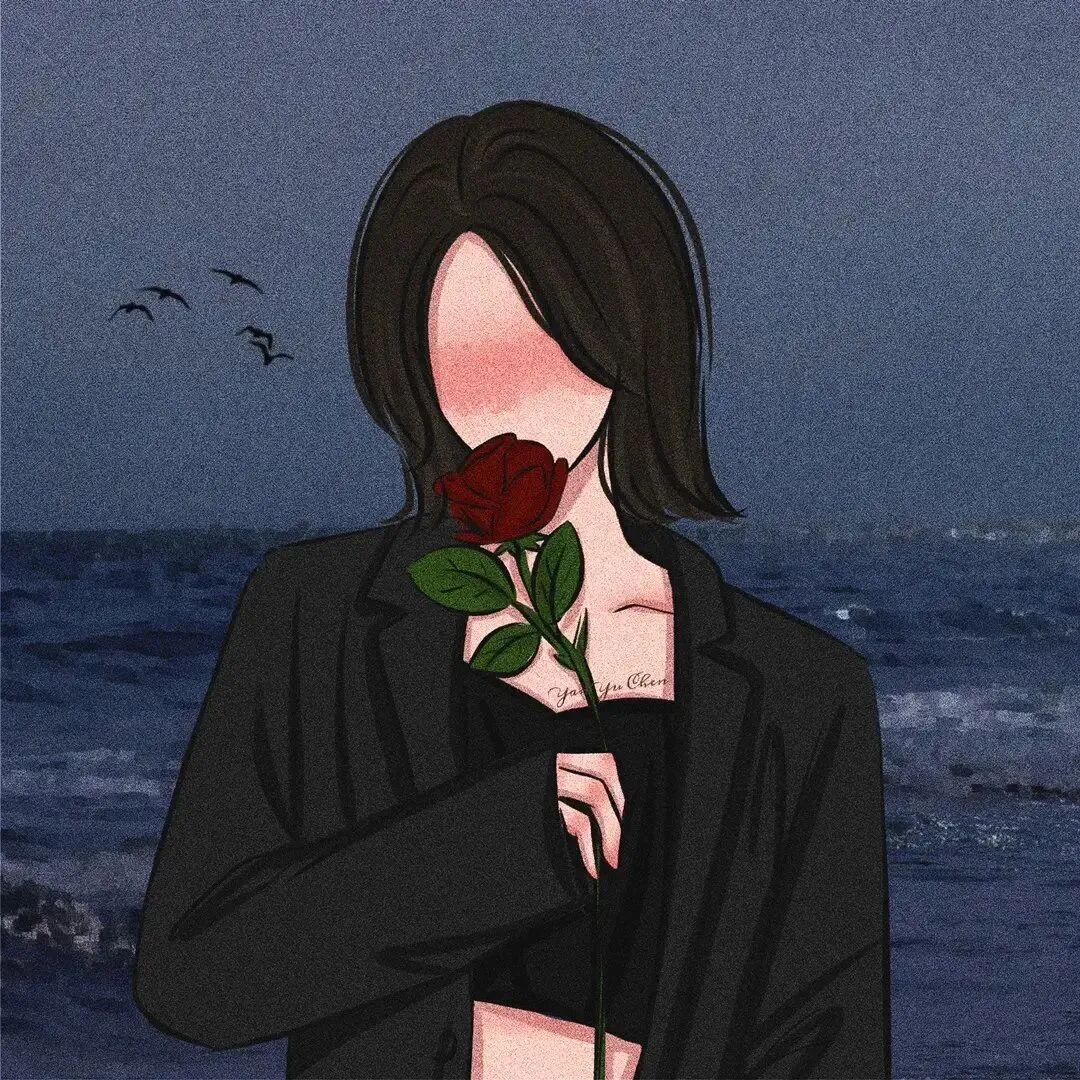 手绘鲜花二人闺蜜头像海边动漫闺蜜头像