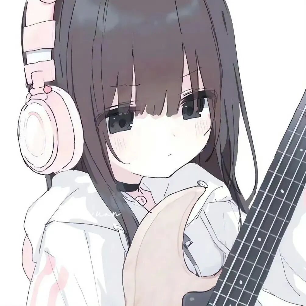 吉他耳机听歌动漫头像女