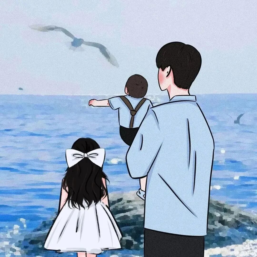海边一家四口亲子动漫情侣头像