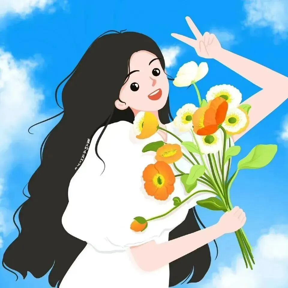 手绘小清新鲜花动漫头像女
