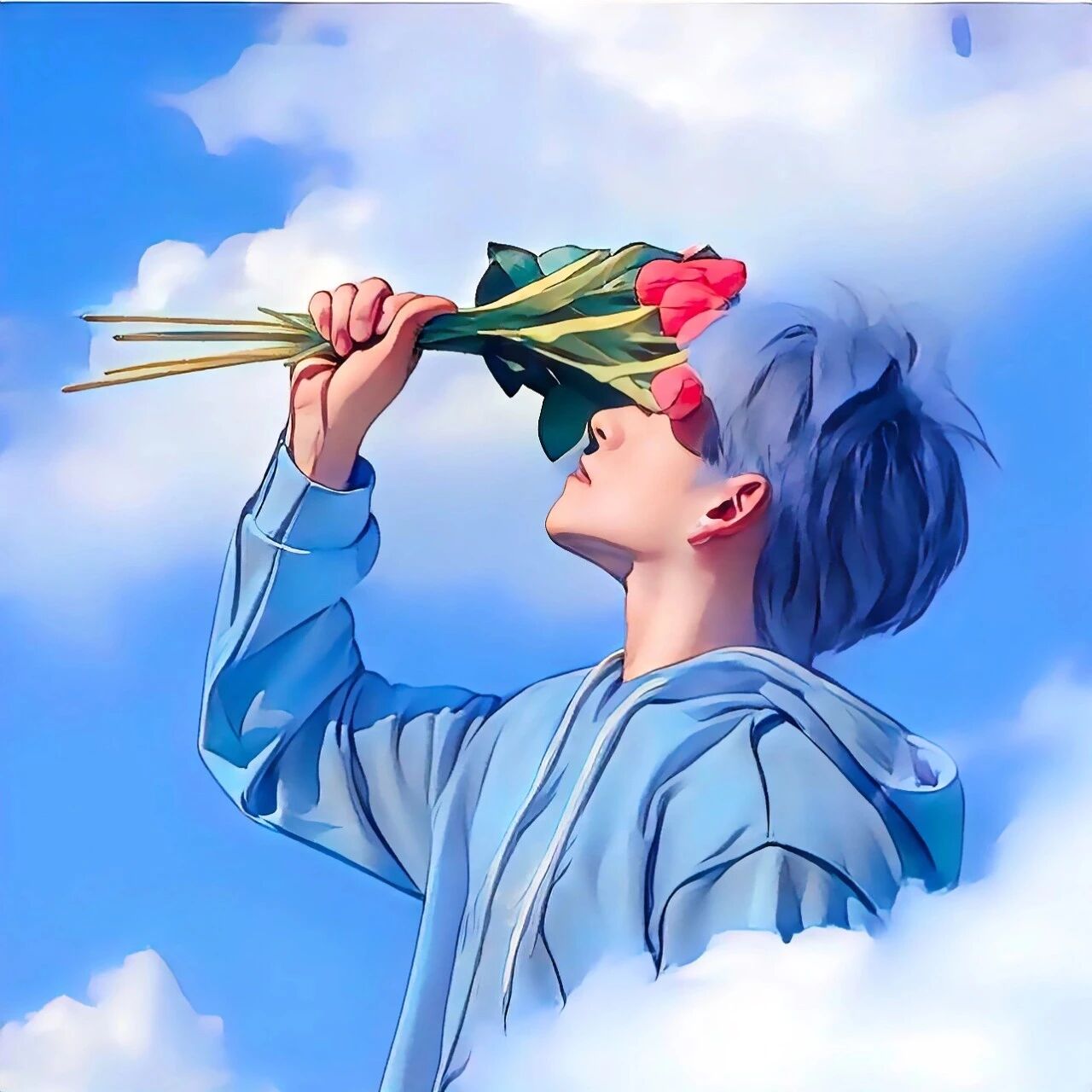 氛围感鲜花真人情侣头像