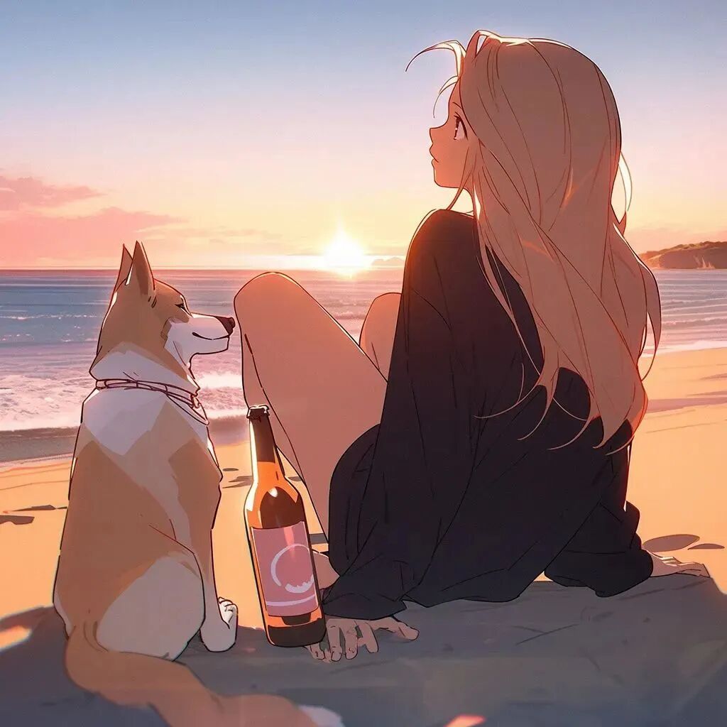 唯美狗狗海边动漫头像女