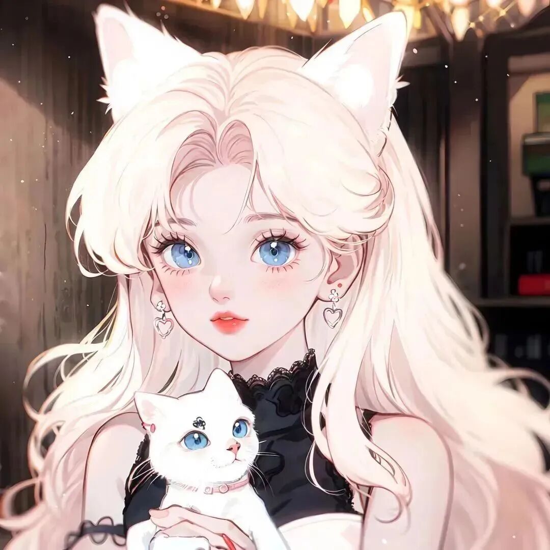 抱着猫咪动漫头像女