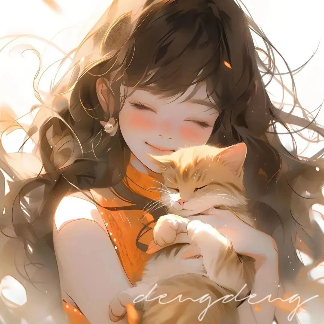 唯美抱着猫咪三人闺蜜头像动漫闺蜜头像