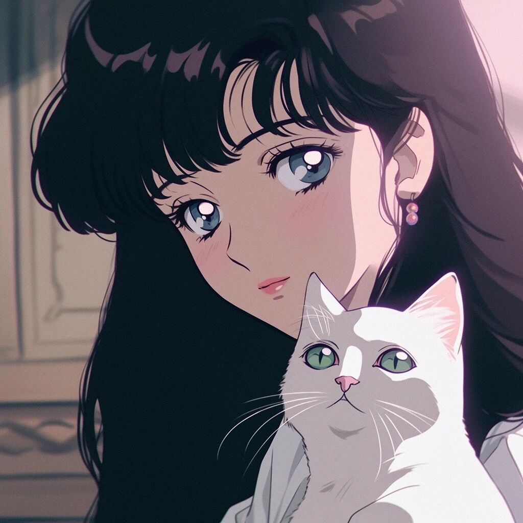 旧漫抱着猫咪动漫头像女