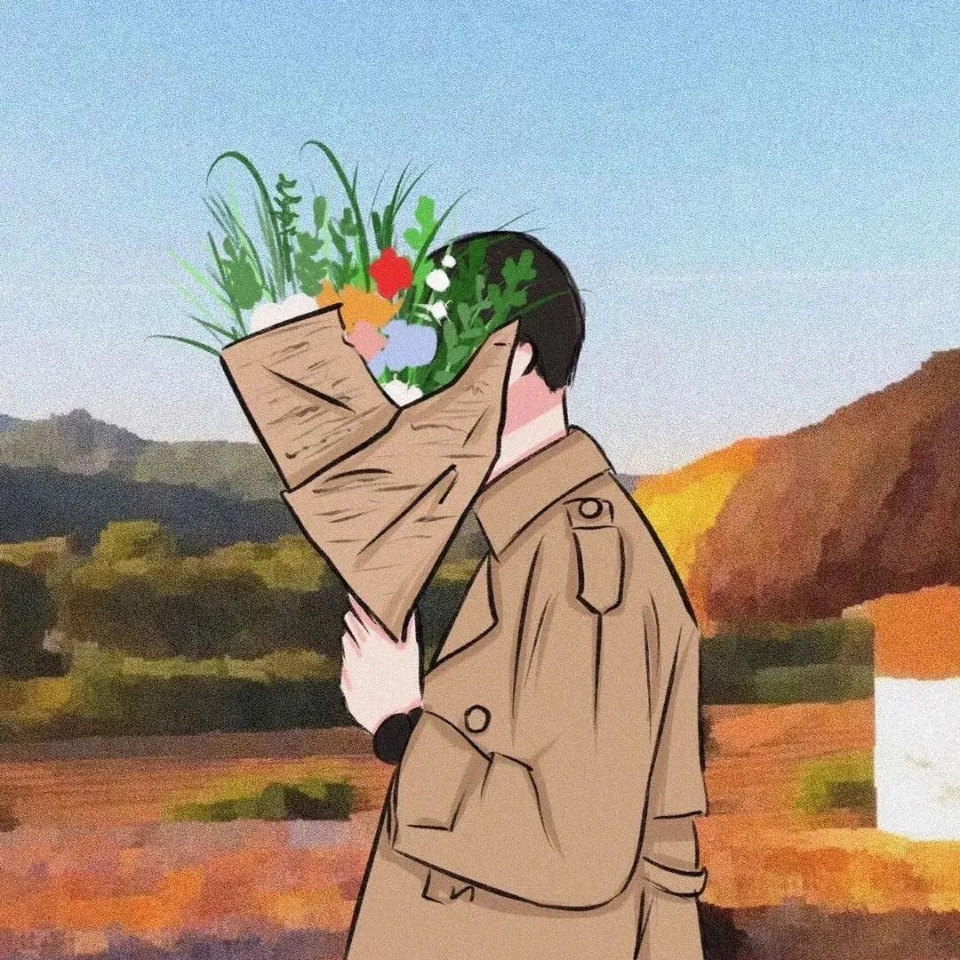 手绘鲜花动漫情侣头像