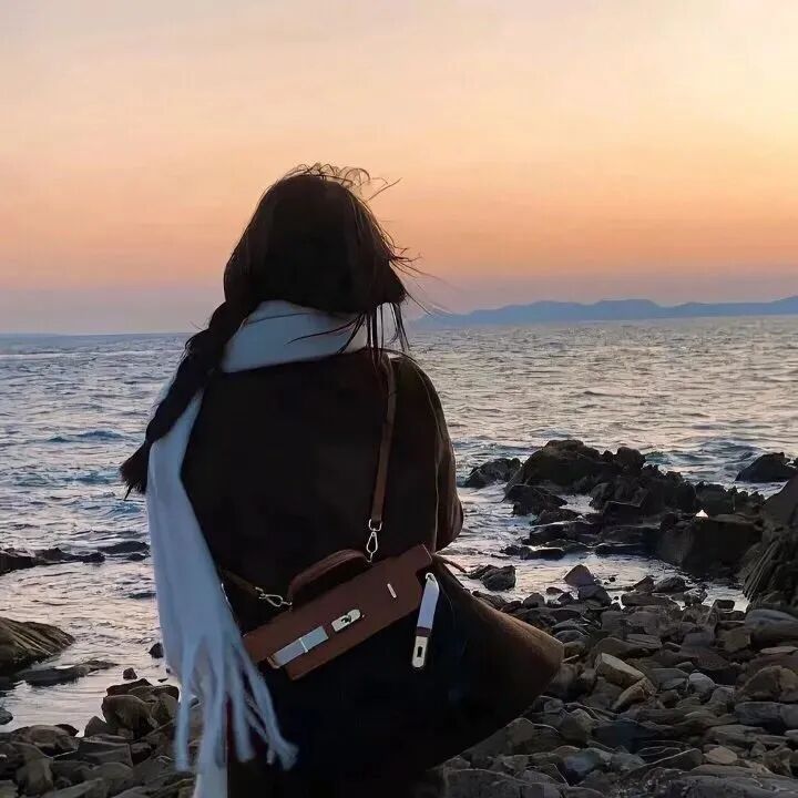 氛围感晚霞不露脸海边女生头像