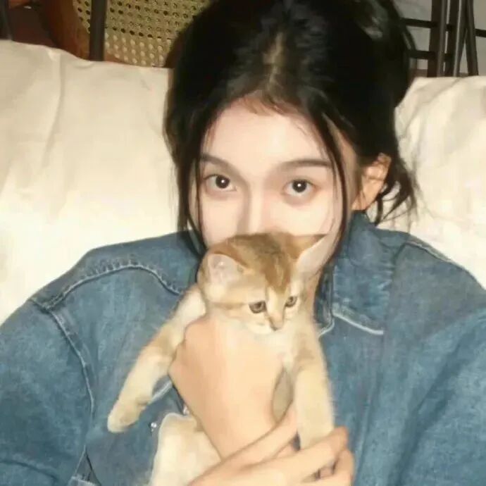 抱着猫咪牛仔风氛围感女生头像
