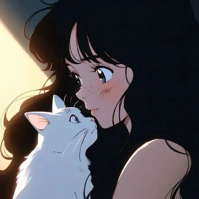 抱着猫咪动漫头像女