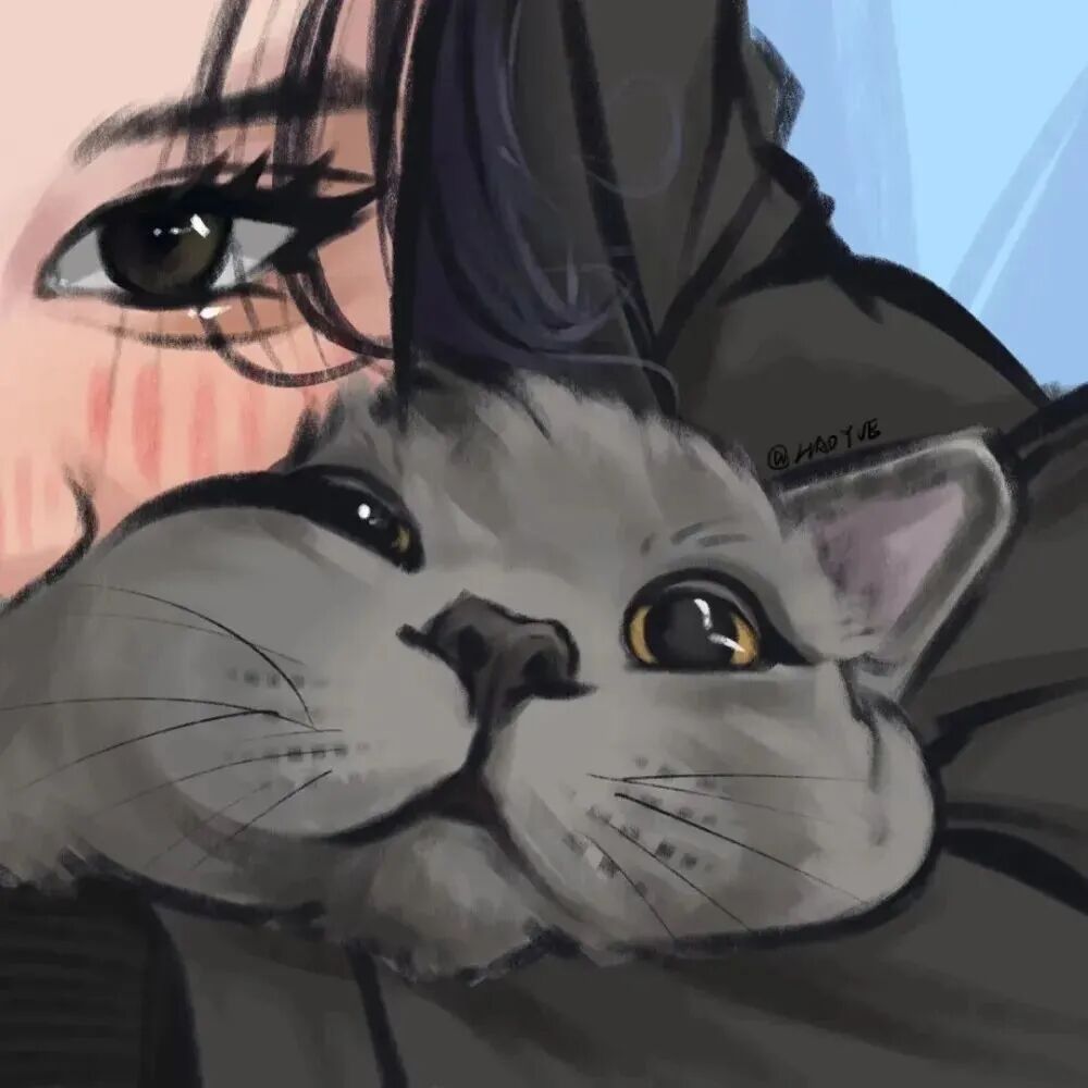 可爱手绘抱猫咪动漫头像女