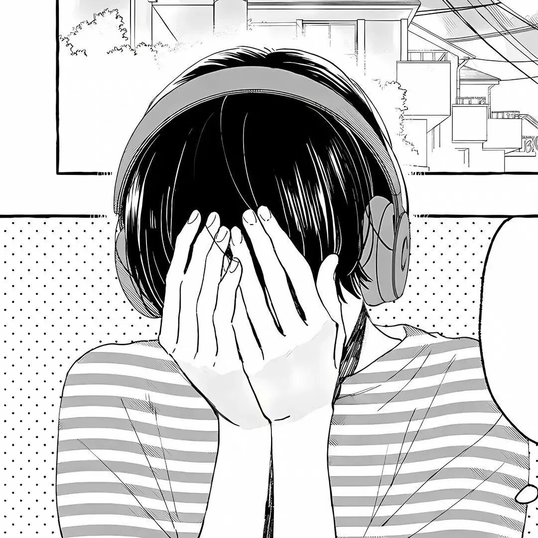 伤感耳机黑白动漫头像男