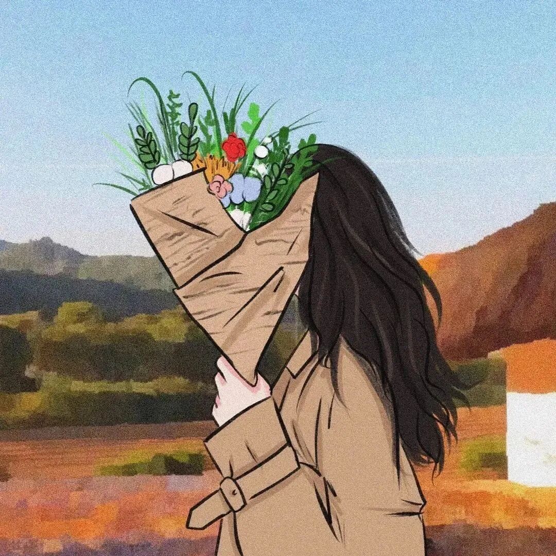 手绘鲜花动漫情侣头像