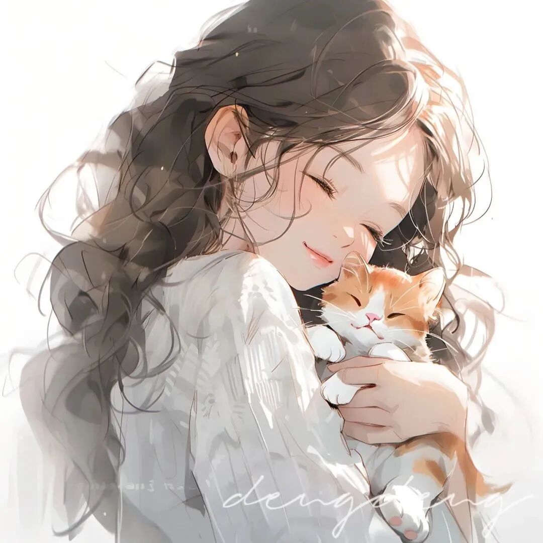 唯美抱着猫咪三人闺蜜头像动漫闺蜜头像