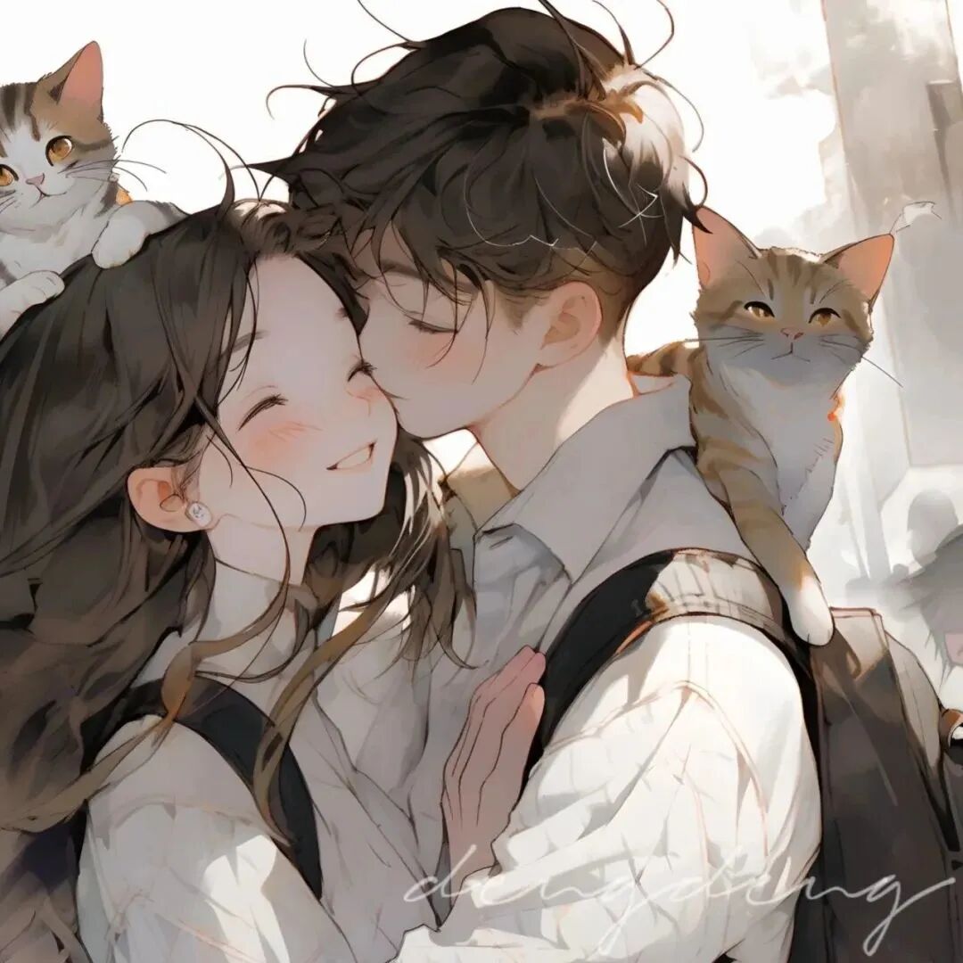 超甜猫咪恩爱动漫情侣头像