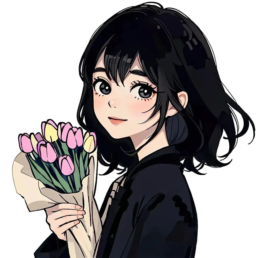 鲜花手绘四人闺蜜头像动漫闺蜜头像